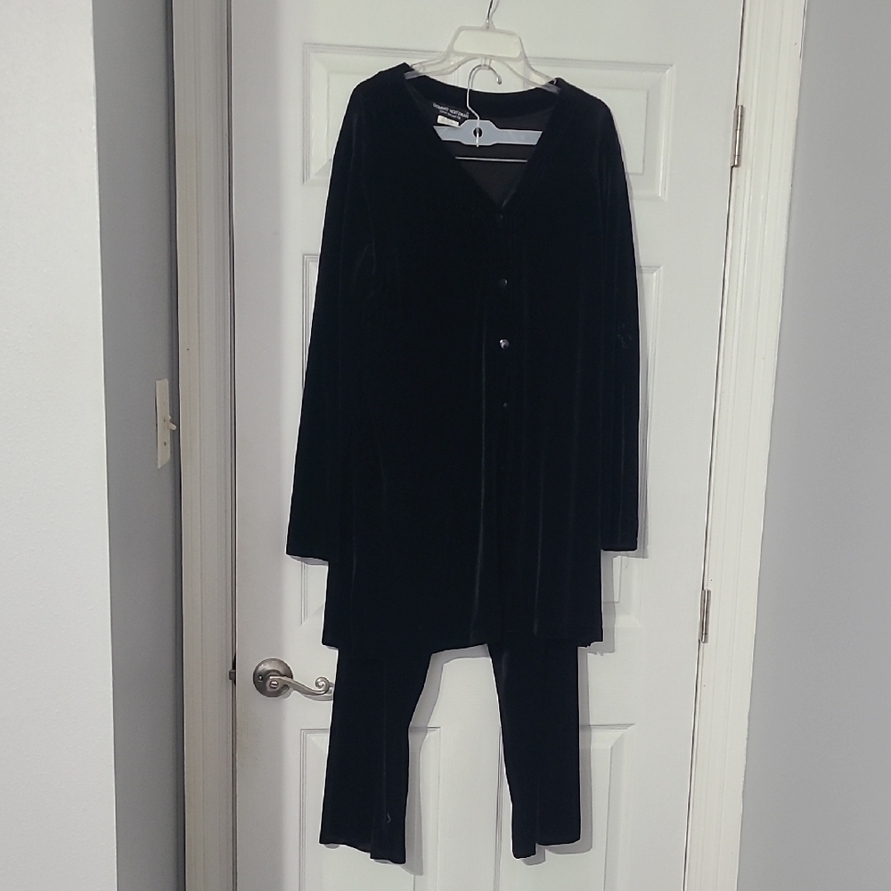 Black Velvet Button-Up Top and Pants Set